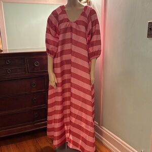 SHEIN Pink Striped Maxi Dress with three quarter puff sleeves